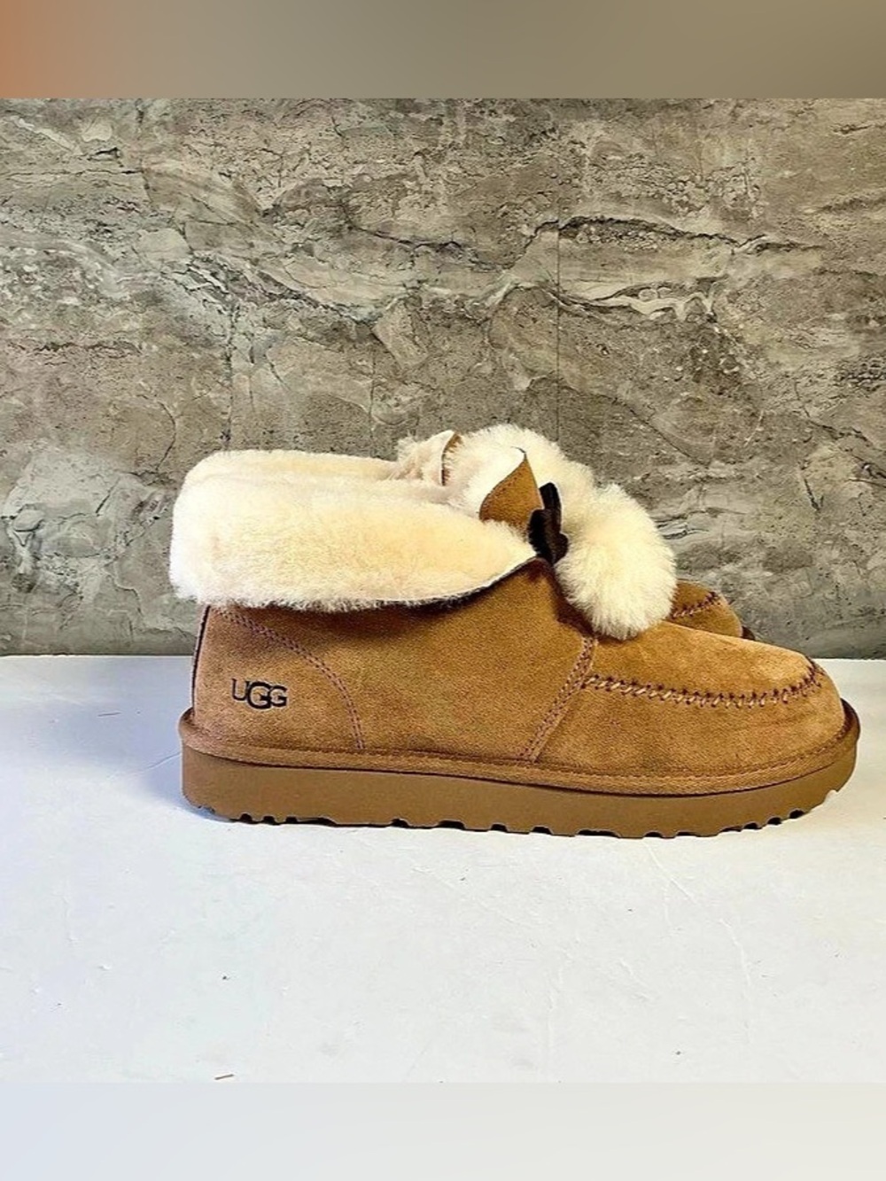 UGG Kallen II Chestnut Suede Bow Pom Pom Slipper Boots - Picture 5 of 5